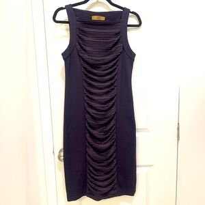 Nicole Miller Navy Blue Ruched Halter Midi Sheath Dress Size Medium